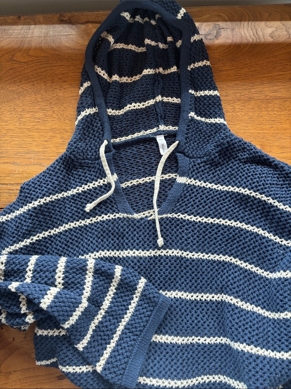 Women’s Navy & Cream Striped Knit Hoodie Sweater